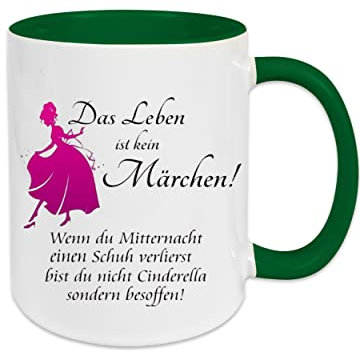 Crealuxe Kaffeetasse 'Das Leben ist kein Märchen' bedruckt, Spruchtasse, hochwertige Keramiktasse (Grün)