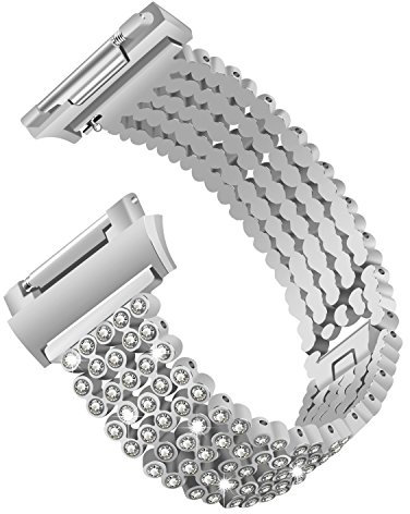 AISPORTS Armband Kompatibel mit Fitbit Ionic Armband für Damen, Verstellbarer Edelstahl Bling Glitter Schmuck Kristall Diamant Metall Armband Sportarmband Ersatzarmband für Fitbit Ionic Smart Watch