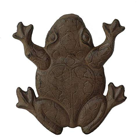 L'Héritier Du Temps Pas Japonais Motif Grenouille Décoration de Jardin en Fonte Patinée Marron 2x28x32cm