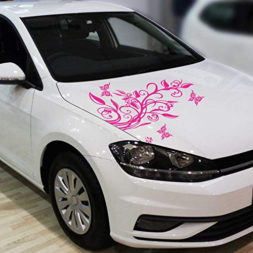 INDIGOS UG - Auto Aufkleber - Blumenranke Autoaufkleber + 3 Schmetterlinge 92cm x 60cm pink - Heckscheibenaufkleber - Autoaufkleber lustig - Tuning - Spoiler - Sticker Wohnmobil