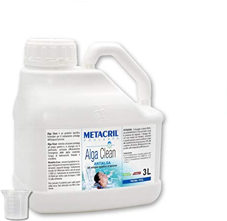 Metacril Alga Clean + gobelet doseur gradué, éliminateur d'algues, Non moussant, bleuissant et blanchissant, pour piscines et spas - 3 LT