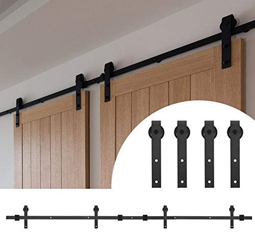 Barn Door Sliding Kit, Double Door Splicing Regular Type Carbon Steel Barn Door Hanging Rail Sliding Door Rail Track Kit 12ft Door Hardware Roller Track Rail Kit for Closet Cabinet