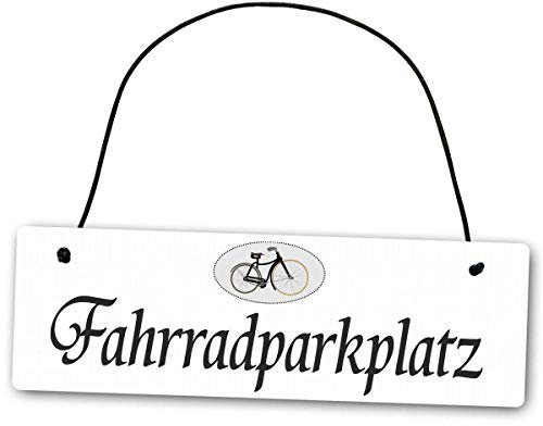 Homeyourself Hochwertiges Schild 25 x 8 cm Fahrradparkplatz weiß Dekoschild Wandschild Fahrrad Fahrräder Fahrradschild