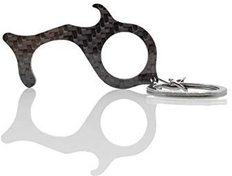 BlackStuff Genuine Carbon Fiber Contactless Door Hook Opener/Closer, Dolphin Magic Touch Tool, Antimicrobial Keychain, ATM&POS Clean Presser, Bottle Opener, One Finger Grip, Stylish&Compact