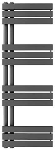Aquabad Badheizkörper Fornax, moderner Handtuchwärmer fürs Badezimmer, Größe: 40 x 115 cm, Heizleistung 445 Watt, Farbe: Anthrazit, seitlich versetzter Mittelanschluss 50mm, Design