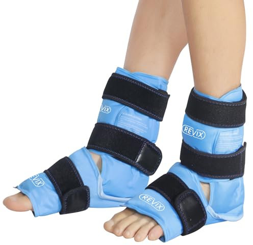 REVIX Lot de 2 compresses de glace pour pied et cheville pour inconfort, gel réutilisable avec thérapie de compression par le froid, fasciite plantaire, récupération des pieds après l'entraînement,
