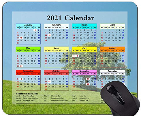 Gaming Mouse Pad 2021 Jahreskalender mit Feiertag, Hill Lonely Tree Green Mouse Pad mit genähter Kante