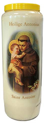 Saint Antoine Bougie de prière en pot Neuvaine 18 x 7 cm 100 % végétal Combustion 9 jours - 216 heures
