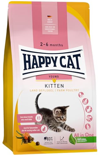 Happy Cat 70536 - Young Kitten Land Geflügel - Katzen-Trockenfutter für Katzen-Babys ab der 5. Lebenswoche - 4 kg Inhalt
