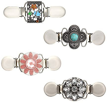 4 Stück Pullover Clips,Vintage Pullover Kette Kreative Silber Strickjacke Clip,Brosche Pullover Pins Clips,Strickjacke Kragen Clip, Mädchen Cardigan Clip,Schal Clip,für Frauen Pullover Bluse Schal