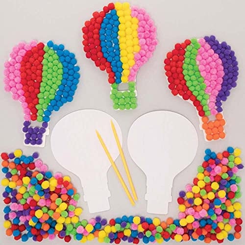 Baker Ross FE373 Heißluftballon-Bastelset – Packung mit 5 selbstklebenden Karten mit bunten Pompons zum Basteln