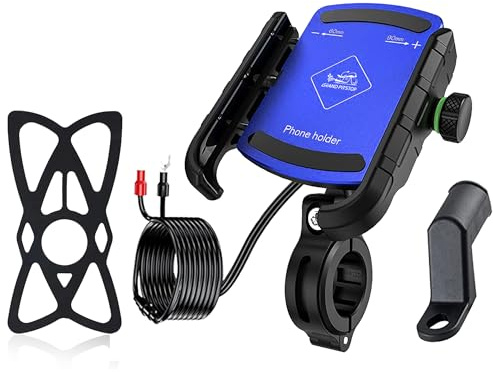 GRAND PITSTOP - Jaw Grip Aluminium Waterproof Bike/Motorcycle/Scooter Mobile Phone Holder Mount with Fast USB 3.0 Charger, Ideal for Maps and GPS Navigation - Blue