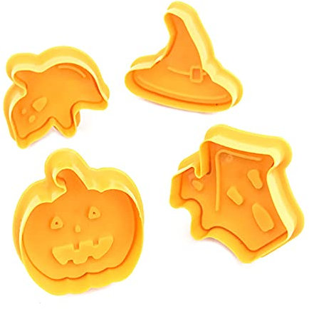 Benoon Halloween-Ausstechformen, 4 Stück/Set, attraktive Plätzchenform, leicht zu reinigen, Kunststoff, 3D-Press-Stil, Halloween-Dessert-Form für Zuhause, Orange