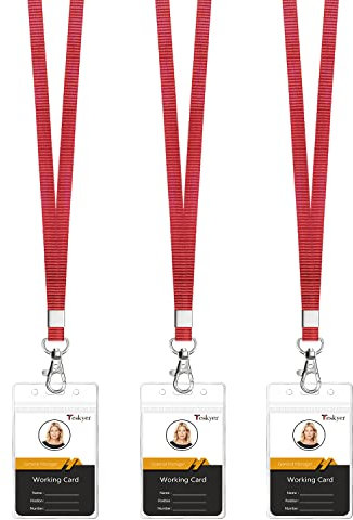 Teskyer 3 Pezzi Porta Badge da Collo, Porta Badge Plastica, Trasparente, Impermeabile, Morbido, Può Essere Sigillato, Rosso