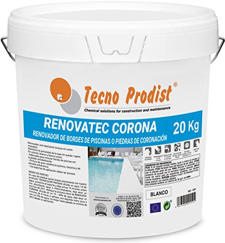 Tecno Prodist RENOVATEC CORONA (BLANCO 20 Kg) Pintura renovación bordes de piscinas o piedra de coronación - Antideslizante - Alta resistencia y durabilidad - Fácil Aplicación