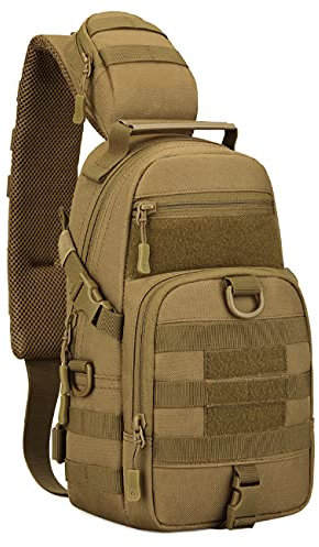 Taktische Schultertasche Militär Brusttasche Molle Umhängetasche Wasserdicht Crossbody Bag für Outdoor Sport Wandern Reisen, Braun