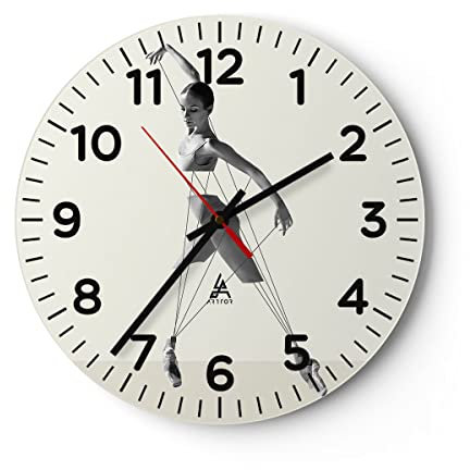 Modern Wanduhr Surreal Ballerina Marionette 30x30cm Rund Klein Wand Uhr Glas Analog Zimmeruhren Küche Büro Wohnzimmer Glasuhr Wall Clock Dekoration Design Wanddekoration Küchenuhr C4AR30x30-4812