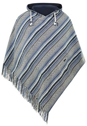 virblatt - Poncho Herren | Baumwolle | Herren Poncho Winter |zum Wenden| Mexiko Poncho Herren warm Kapuze Baja Hoodie Goa Rollstuhl Poncho - Abajo L-XL blau