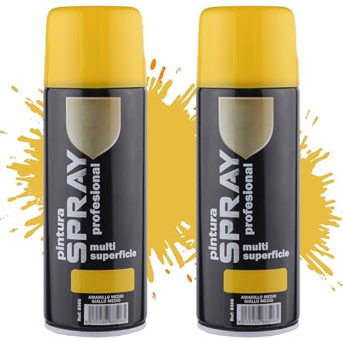 Etrexonline Pintura Spray Multicolor Profesional 400ml Adecuado Metal Madera y Plástico - Color Amarillo Medio (Paquete de 1)