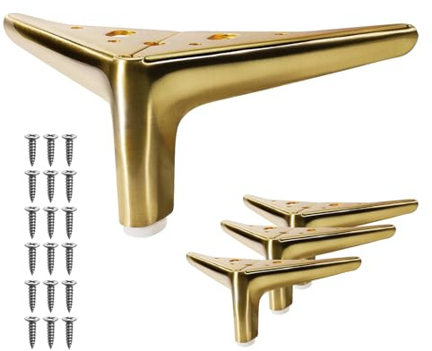VEHCIL Lot de 4 pieds de meubles modernes en laiton brossé 10,2 cm