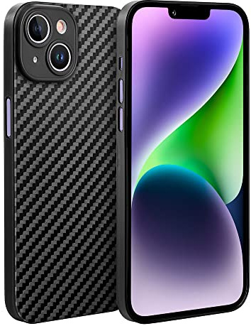 doupi Ultra Slim Hülle kompatibel mit iPhone 14 (6,1 Zoll), Ultra Dünn Fein Matt Carbon Fiber Look Case Handyhülle Cover, Kohlefaser Optik schwarz