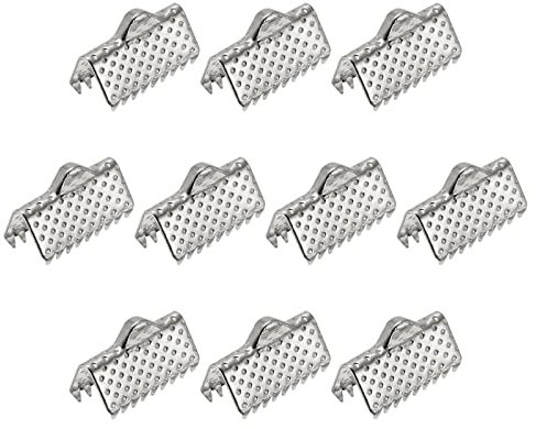 sourcing map 160Pcs Ribbon Crimp Clamp Ends, 10mm Bookmark Pinch Cord End Clasps for DIY Craft Making, Silver Tone