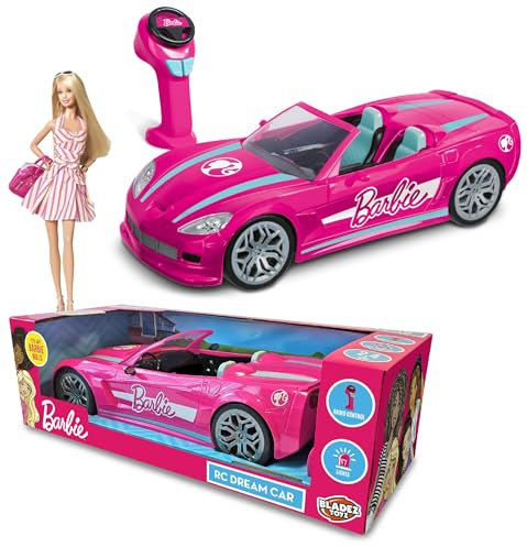 BladeZ Toyz Barbie Dream Car, Remote Control Car, Pink Car for kids, Full function RC 2.4GHz with lights, Fits two Barbie Dolls, Licensed Toy, 15