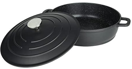 Commichef XR-L28BK - Casseruola bassa in alluminio pressofuso, 28 cm, adatta per forno e tutti i tipi di piano cottura, perfetta per stufati e casseruole, colore nero