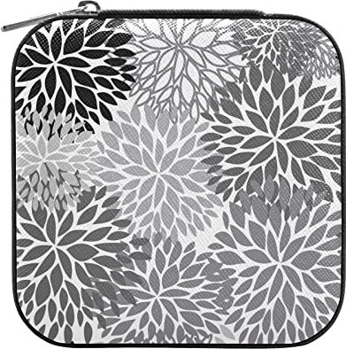 Quteprint Travel Jewelry Box Organizer, Dahlia Flower Mandala Black Small Portable Jewelry Case Ring, Earring, Necklace, Bracelet PU Leather Mini Jewelry Storage Holder Boxes for Women Girls Gift