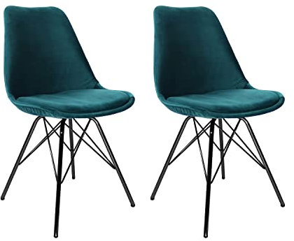 Kick Collection 2er Set Esszimmerstühl Velvet - Samt - Blau - Modern und Hochwertig - Samtstoff und Metall - Erhältlich in vielen Farben