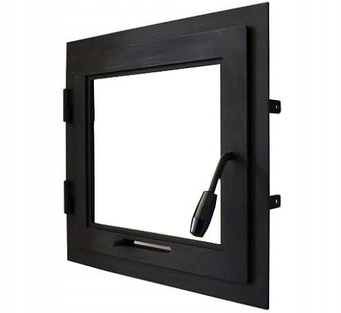 Backofen Tür 78 x 58 cm, Kamintür mit Glas für Pizzeroofen, Gusseisen Öffnungsrichtung: rechts | Griff ist links mit einem Halsband