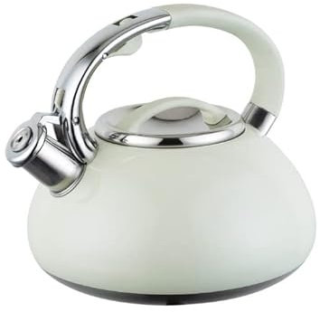 Luckyberg Moderne Wasserkessel Induktion Pfeifkessel aus Edelstahl, Teekessel für alle Kochplatten, Flötenkessel, Wasserkocher für Tee Kaffee, ca 3L, (creme)