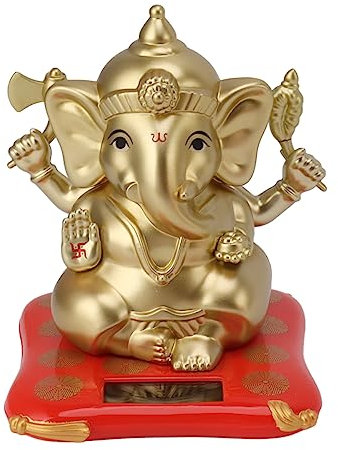 Mumusuki Goldfarbene Lord Ganesha Statuen, Solarbetriebene Ganesh-Statue mit Winkenden Armen, Hindu-Elefant-Gott-Statue, Geschenkdekoration, Ornamente Für Haus, Garten, Auto