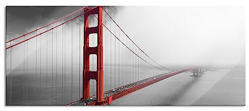 Pixxprint Glasbild Panorama, Wandbild aus Echtglas, Golden Gate Bridge, 100x40 cm, inkl. Aufhängung und Abstandshalter