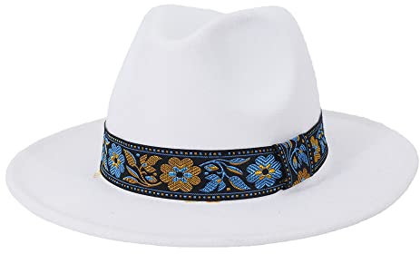 Fedora Trilby Filzhut Hut Freizeit Herren- Und Damenhüte Fedora Zylinder Lässige Flache Krempe Große Krempe Gerade Kante Jazzhüte 58Cm Weiß