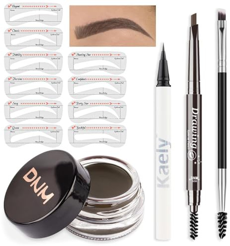 evpct Eyebrow Stencils Kit for Women Shaping, Eyebrow Shaper Makeup Kit, Eye Brow Stencil Shaper Tinting kits for Women, with Eyeliner, Eyebrows Pencil, Pomade, Brush and 10 Stencils, 06# MEDIUM BROWN