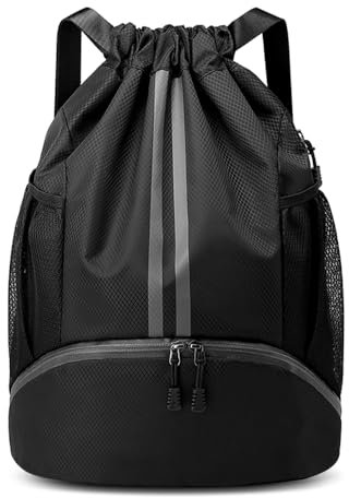 GAOHUI Turnbeutel Wasserdicht, Sporttasche Kinder Schwimmtasche, Groß Kapazität Sportbeutel Rucksack mit Schuhfach für Schule Sport Schwimmen Fitnessstudio Reisen Fußballtasche (Schwarz)