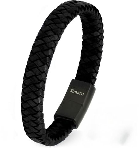 Simaru Bracelet en cuir pour homme et femme - Bracelet en cuir véritable avec fermeture à crochet en acier inoxydable - Qualité supérieure - Fabriqué en Allemagne ((22 cm - XL), Noir)