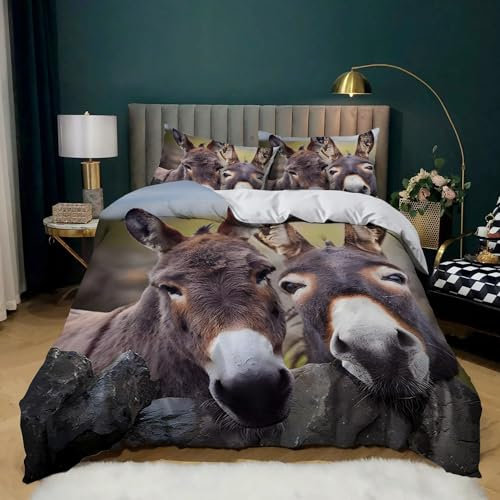 XCQHZYQ Bettbezug 135 x 200 cm Tier Esel Bettwäsche-Sets Mikrofaser Weiche Bettwäsche für Jugendliche Kinder Einzelbett Modern Schlafzimmer Dekor Bettbezug