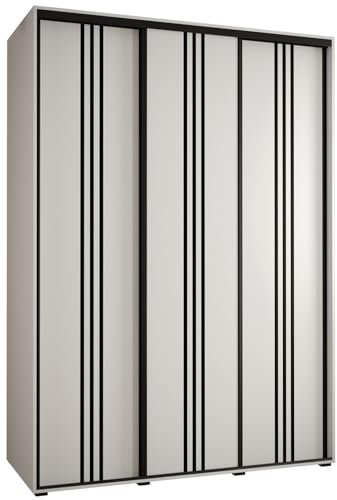 MEBLE KRYSPOL Davos 6 180 Schlafzimmerschrank mit DREI Schiebetüren - Moderner Kleiderschrank mit Kleiderstange und Regalen - 235,2x180x60 cm - Weiß Weiß Schwarz