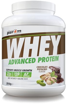 Per4m Whey Protein, Molkenprotein mit vollem Aminosäureprofil, unterstützt Muskelaufbau & Regeneration, reich an essentiellen Aminosäuren, für Sportler nach dem Training – Schokolade-Pistazie – 2.01kg