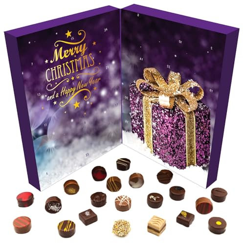 Hallingers Frohe Weihnachten - Veganer Adventskalender Pralinen Geschenk handmade teils mit Alkohol aus Schokolade vegan (Box) - Geschenk im Sommer & als perfektes Grillgeschenk | Glückwunsch Chanukka