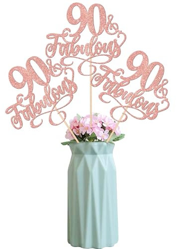 SYKYCTCY 12 Pack Rose Gold 90th Birthday Cake Topper Centerpiece Sticks for Cheers to 90 Years Old Birthday Theme Party Supplies