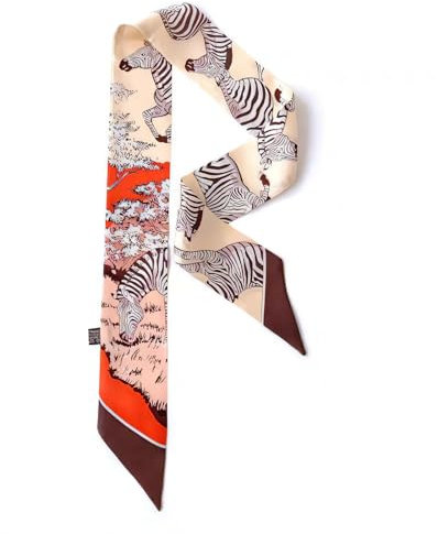 COtheSumay Schal aus 100 % Maulbeerseide, für Handtaschen, Taschen und Geldbörsen, Haarband, schmaler Hals, modische Schals für Damen, Zebra Beige, 2x35.5 (90cmX5cm)