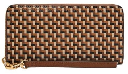 Fossil Damen Zip Around Logan Clutch mit umlaufendem Reißverschluss, Neutraler Webdruck