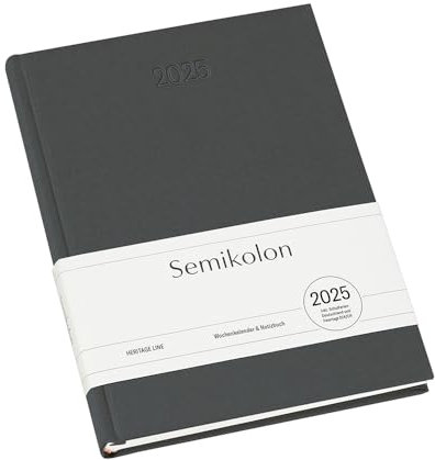Semikolon 371496 Wochenkalender & Notizbuch 2025 A5, 13 Monate, Leinen-Papier, Hardcover - Lava Stone