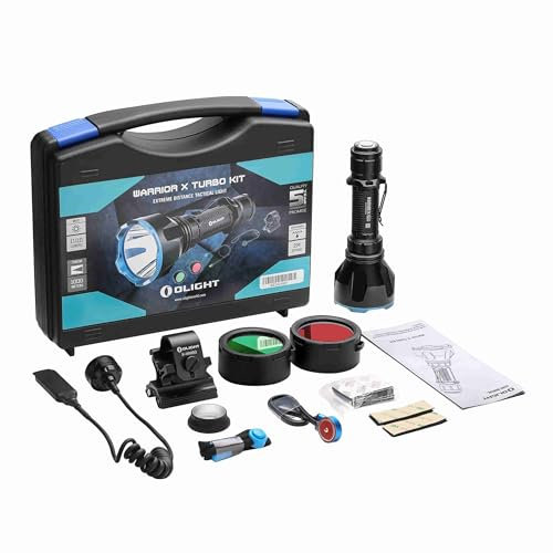 OLIGHT Warrior X Turbo Kit LED Linterna Potente 1100 Lúmenes Linterna Brillante 2 Modos de Iluminación 3.6V Batería Incluida Cable de Carga Magnético MCC3 Negro