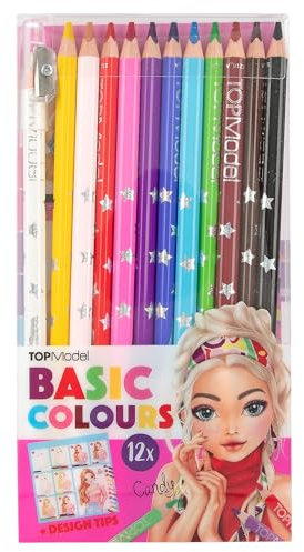 Depesche 12216 TOPModel - Basic Buntstifte Set 12 Farben im Etui, mit Anspitzer und Büchlein mit Malschule, zum Ausmalen in der Schule und Freizeit