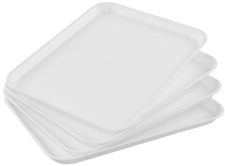 Haodehen 4 Pack Plastic Rectangular Serving Tray, Dinner/Drinks Serving Platter, Large Display Tray 43.7cm x 34.22cm, White