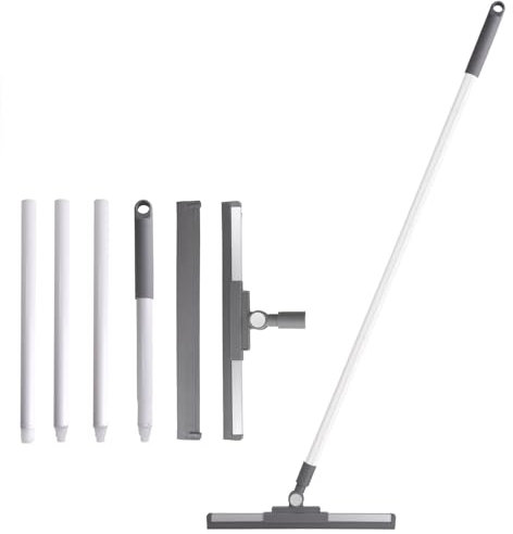 JUBORUI Escobilla de Goma de Suelo con Mango Ajustable(136cm), Escobilla de Suelos Giratorio 180°,con Raspador Reemplazable, Ideal para Suelos Húmedos, Ventanas, Garaje